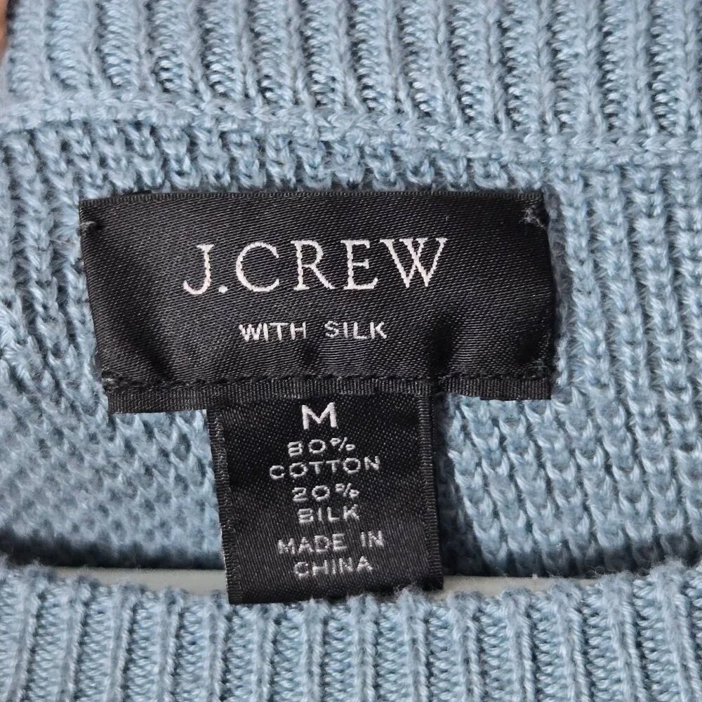 J.Crew Men's Size M Silk Cotton Pique Crew Neck Long Sleeve Sweater Blue
